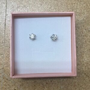 Sparkling Round Cut Stud Earrings Silver Tone NEW